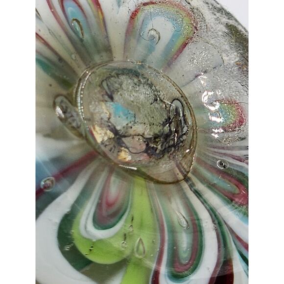 Beautiful Lampwork Paperweight Flower Bubble Art Glass Vintage Home Office Decor - Picture 5 of 8